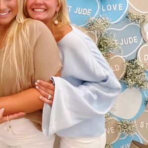 Something Navy Light Blue Wide Sleeve Top